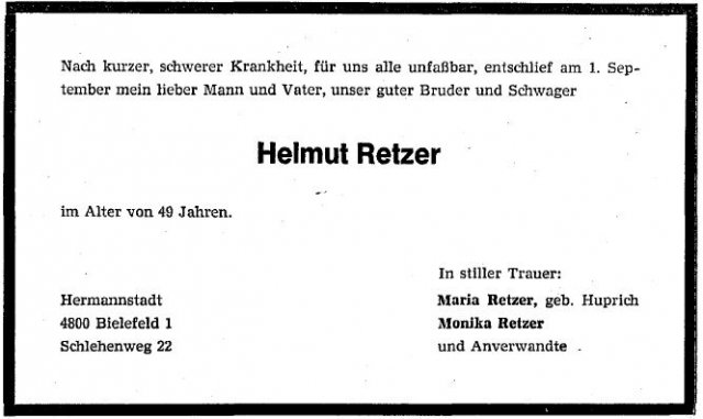 Retzer Helmutl 1927-1976 Todesanzeige